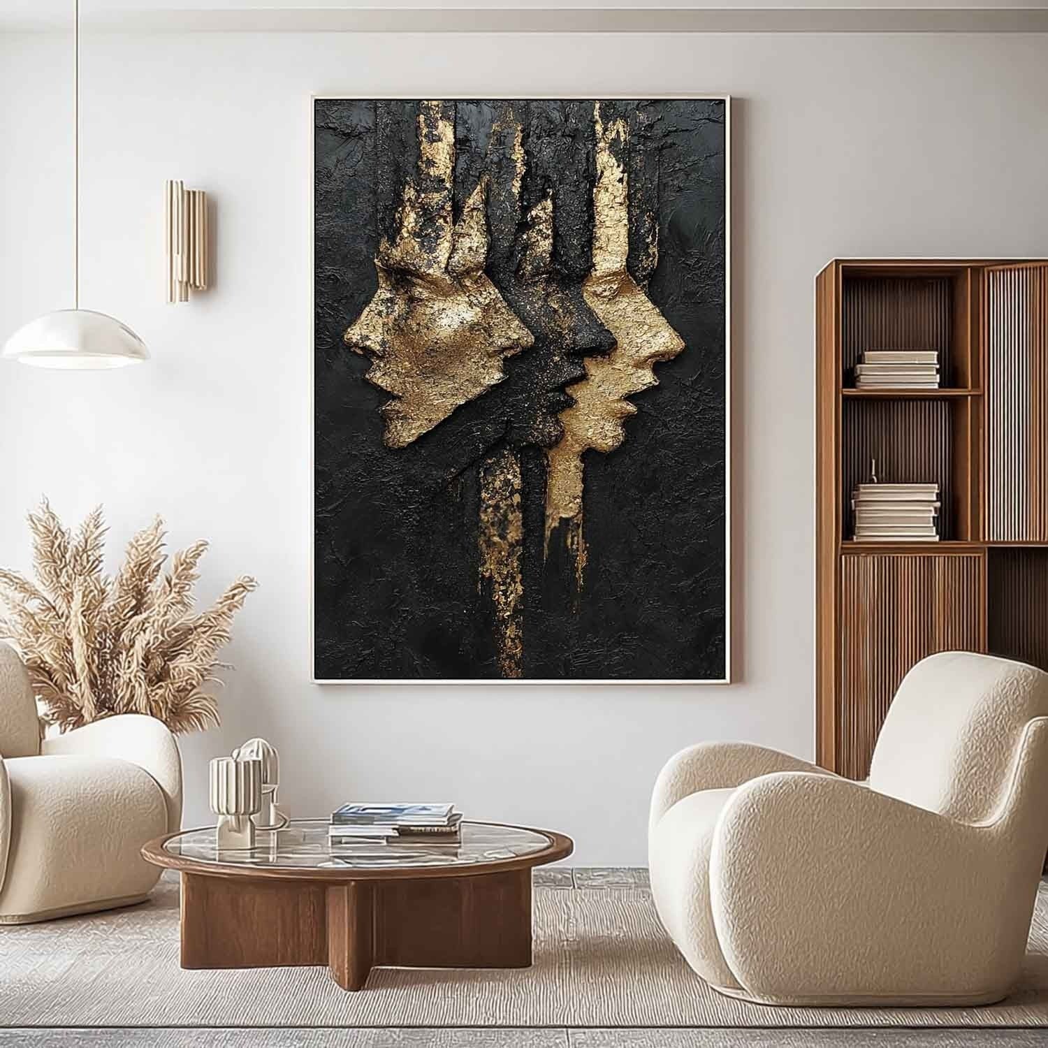 Black Gold Abstract Dual Faces Impasto Painting