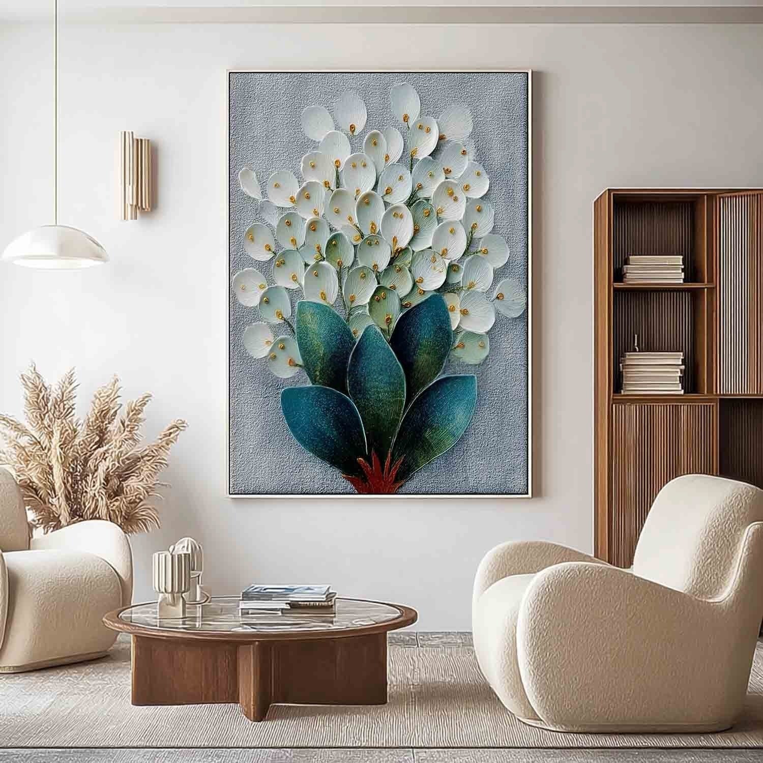 3D White Floral Bouquet Textured Painting