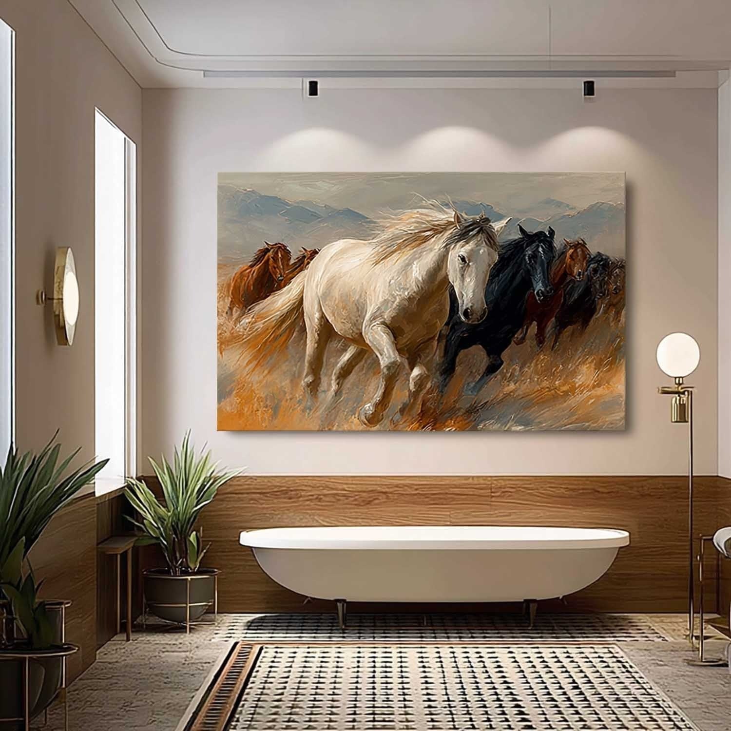 Wall Art Panoramic Realist Wild Horse Scene Warm