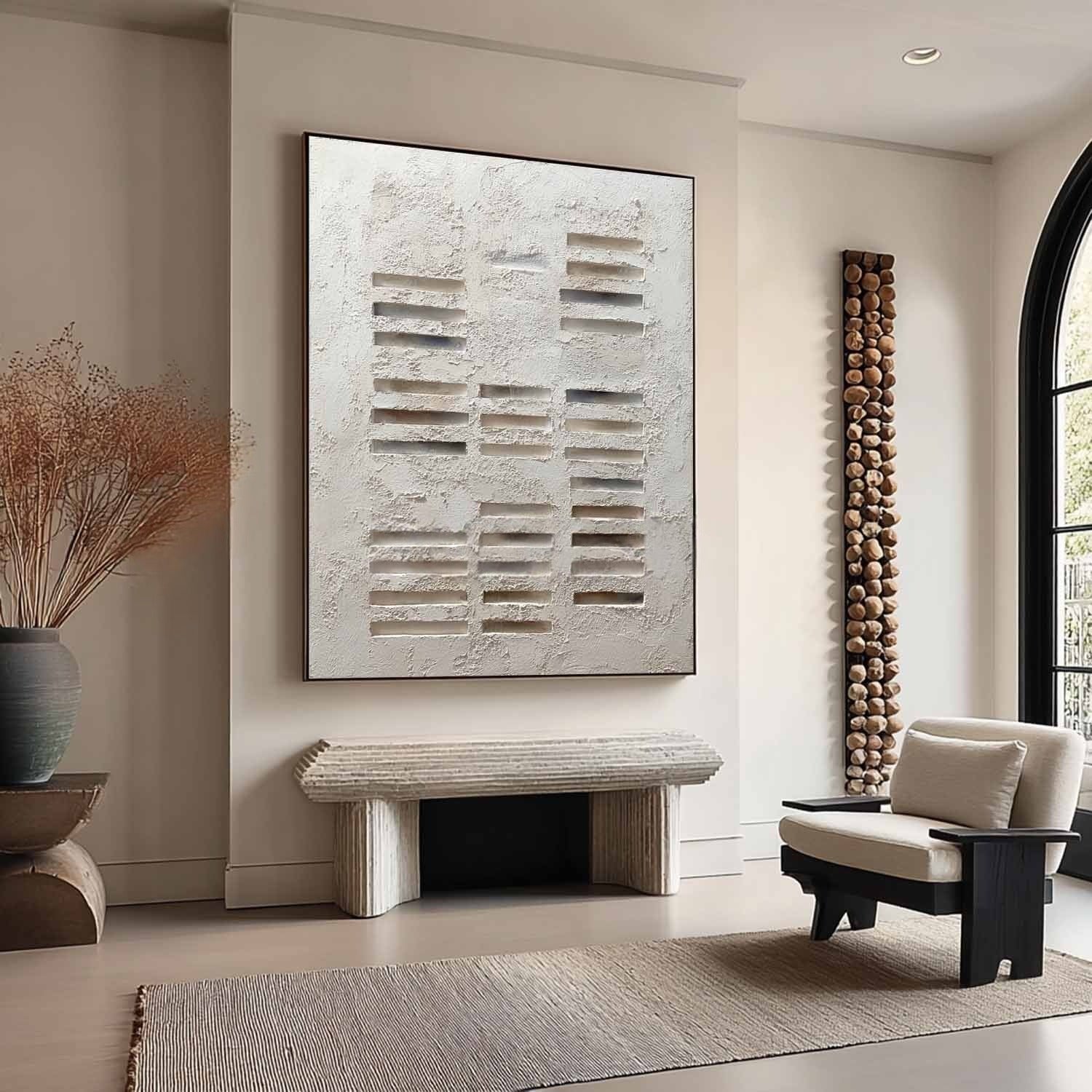 Wabi-Sabi Minimalist Linear Bas-Relief Painting
