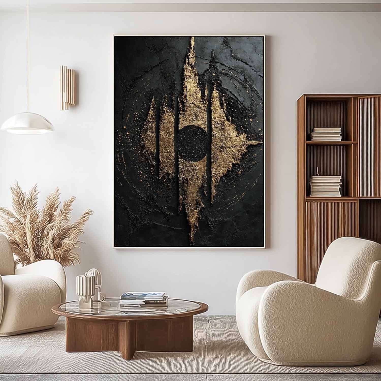 Wall Art Abstract Black Gold Modern Palette Knife