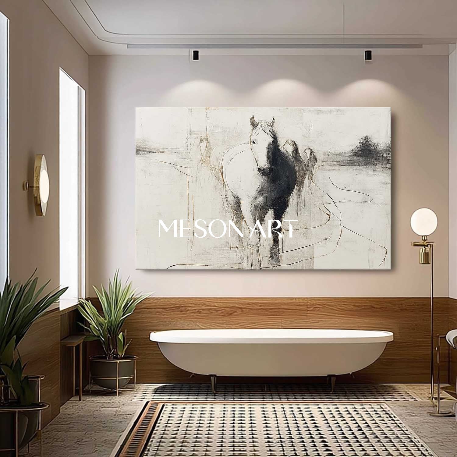 Wall Art Panoramic Abstract Horse Scene Minimalist
