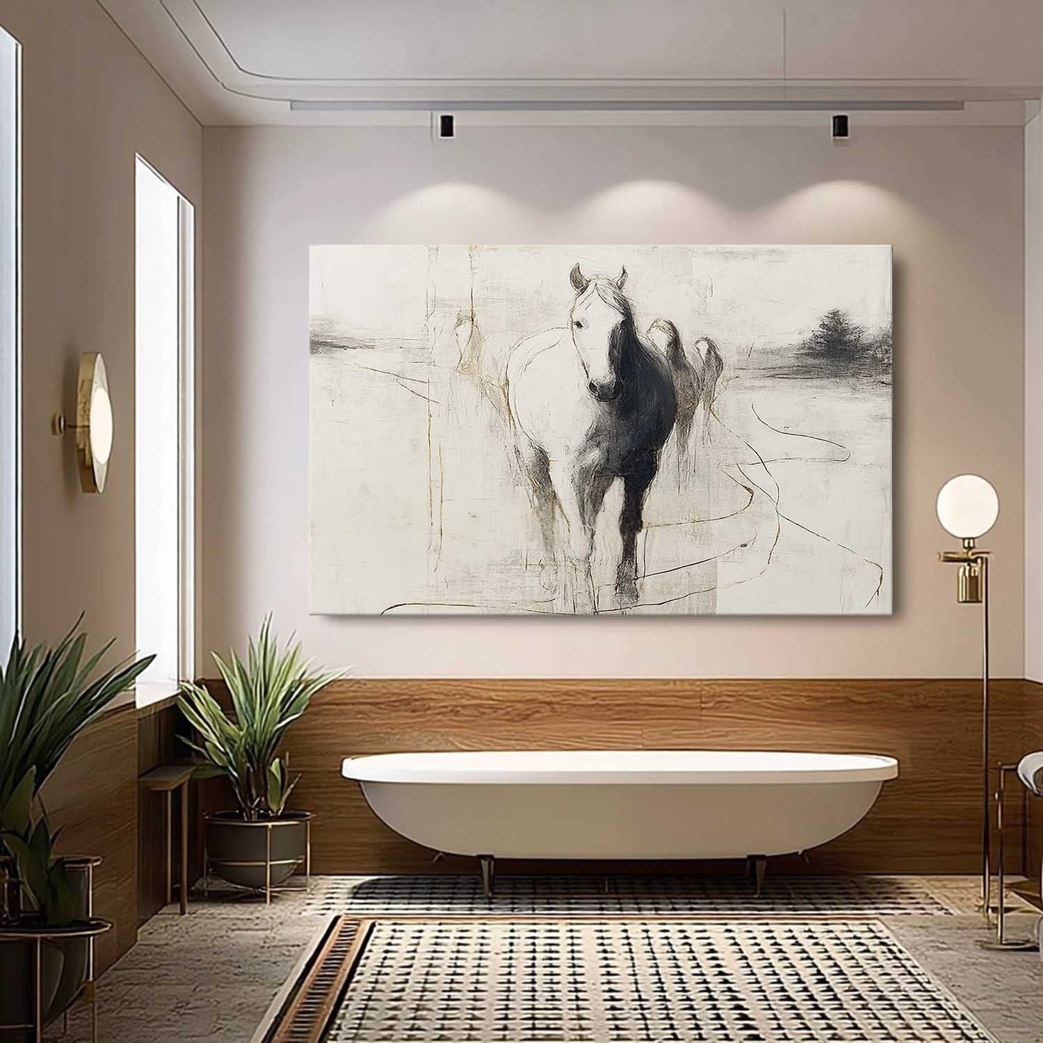 Wall Art Panoramic Abstract Horse Scene Minimalist