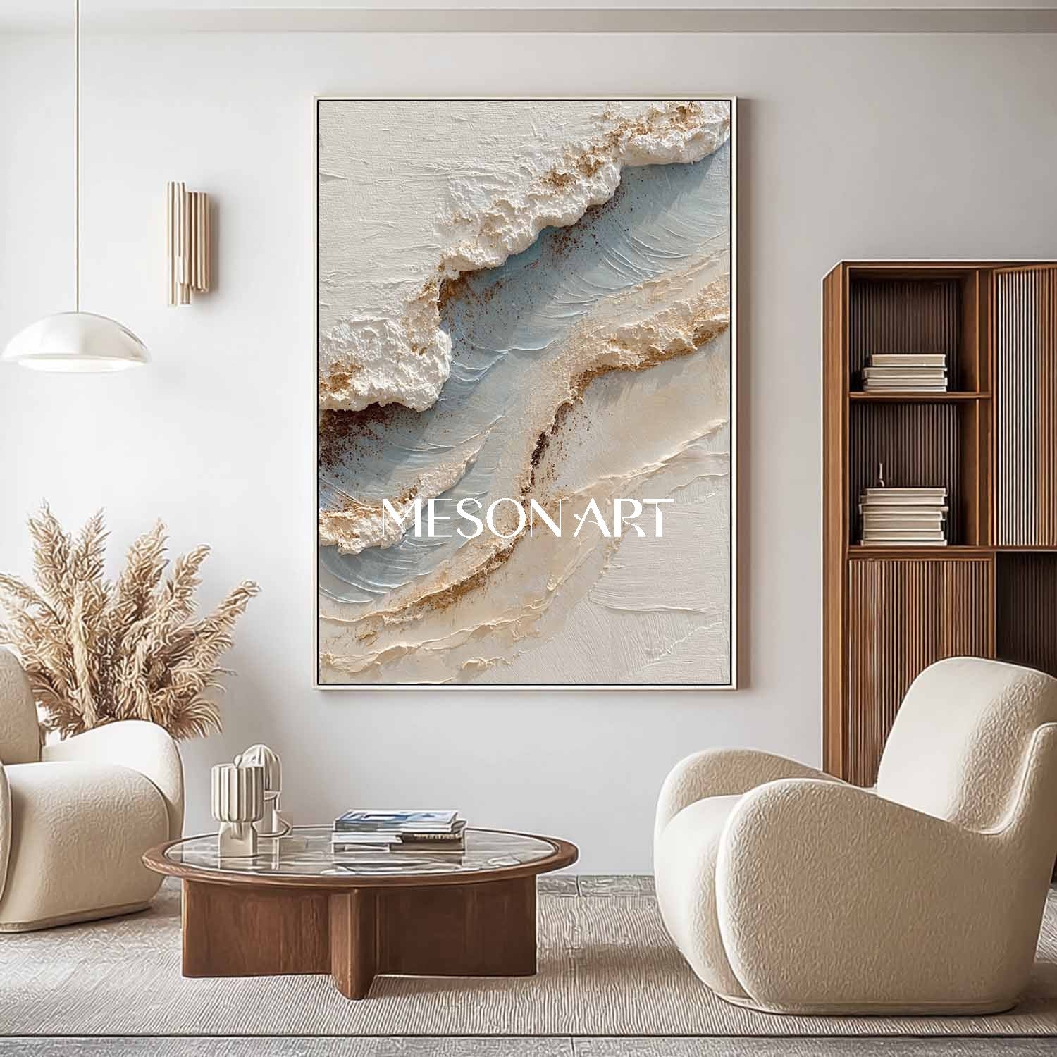 Wall Art Abstract Coastal Wave Beige Blue