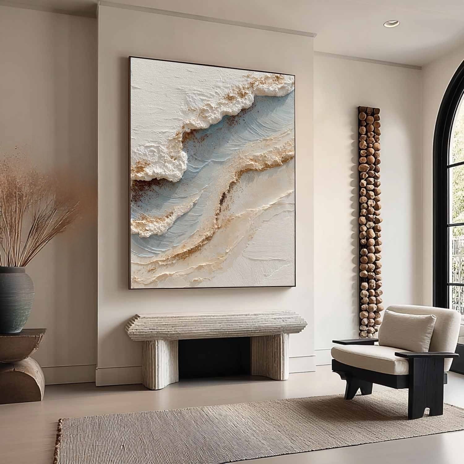 Wall Art Abstract Coastal Wave Beige Blue