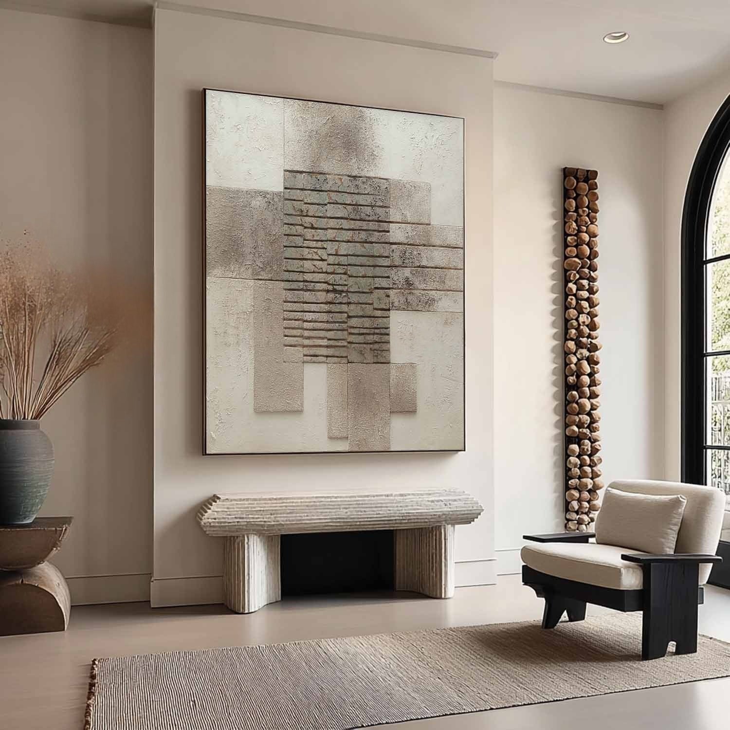 Wabi-Sabi Stacked Stone Bas-Relief Painting