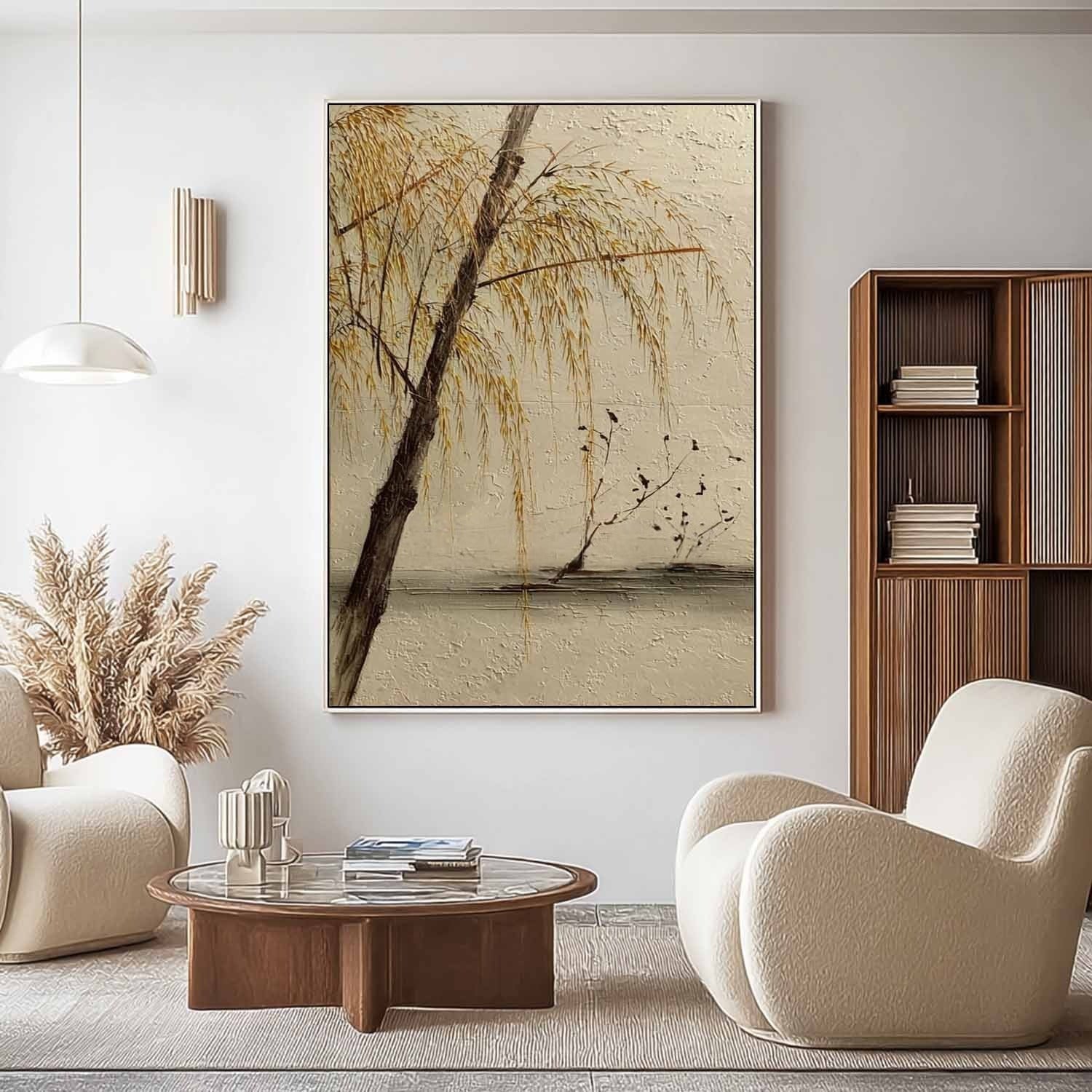 Autumn Willow Lake 3D Impasto Painting