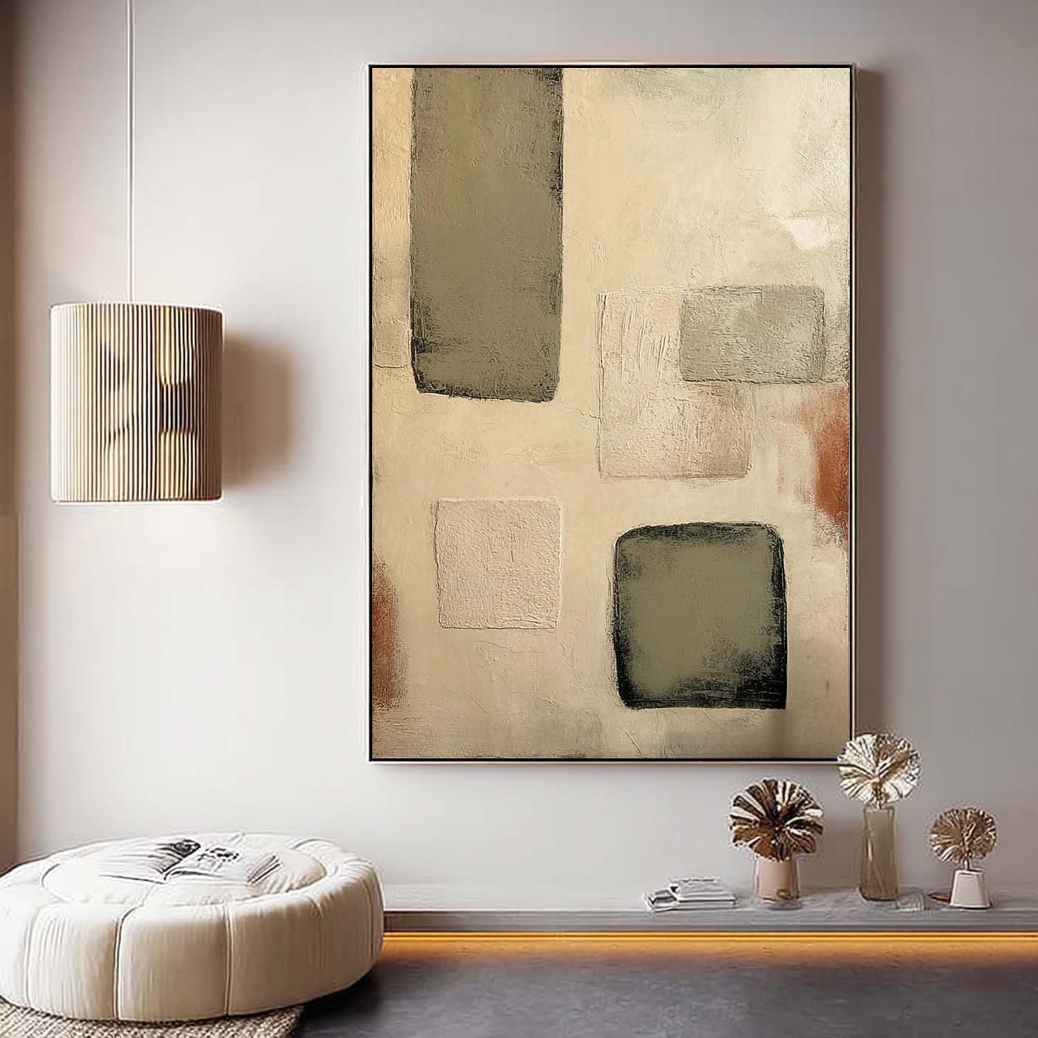 Wall Art Vertical Minimalist Abstract Geometric Scene Muted