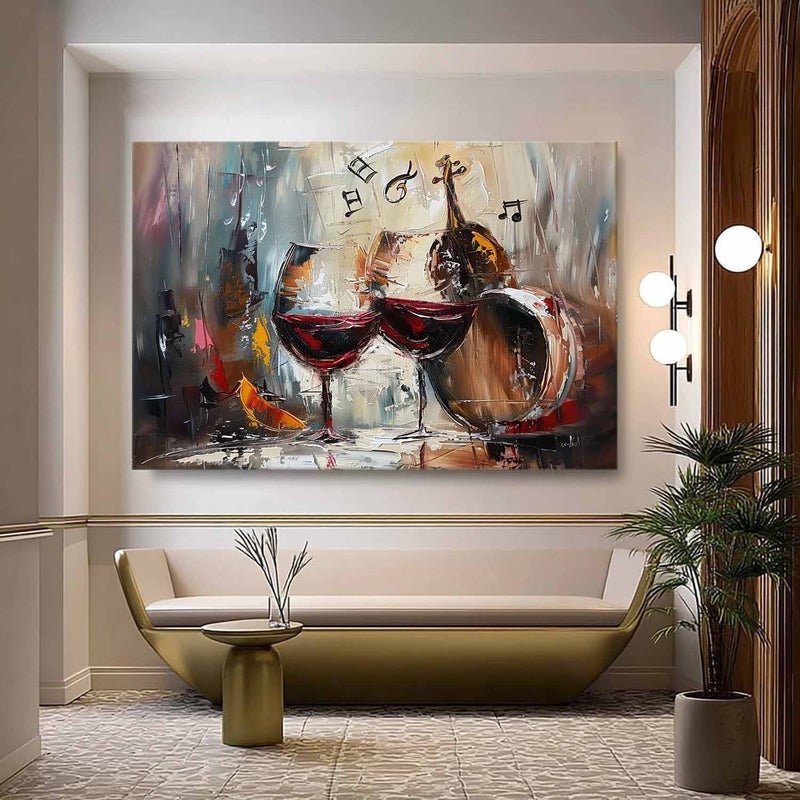 Wall Art Impressionist Red Wine Glasses Violin