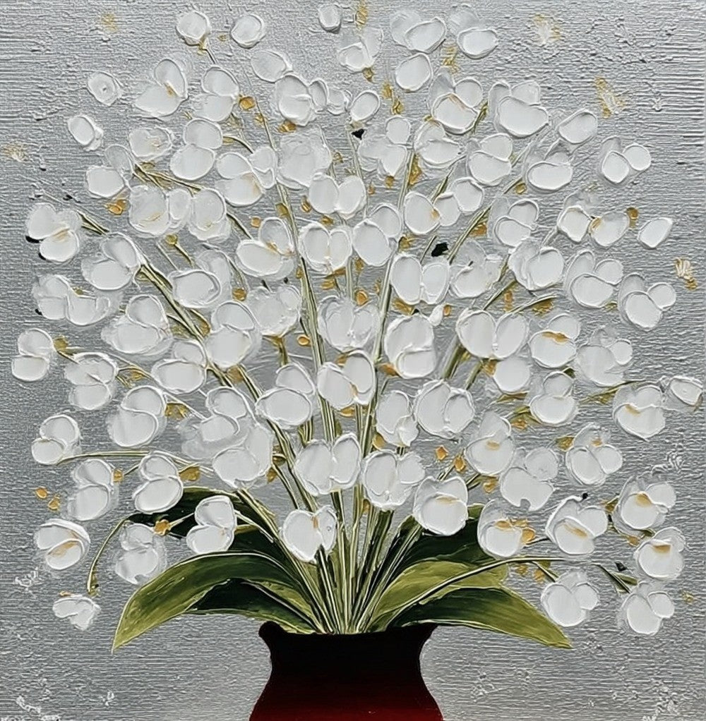 White Floral Triptych 3D Impasto Painting Set Of 3