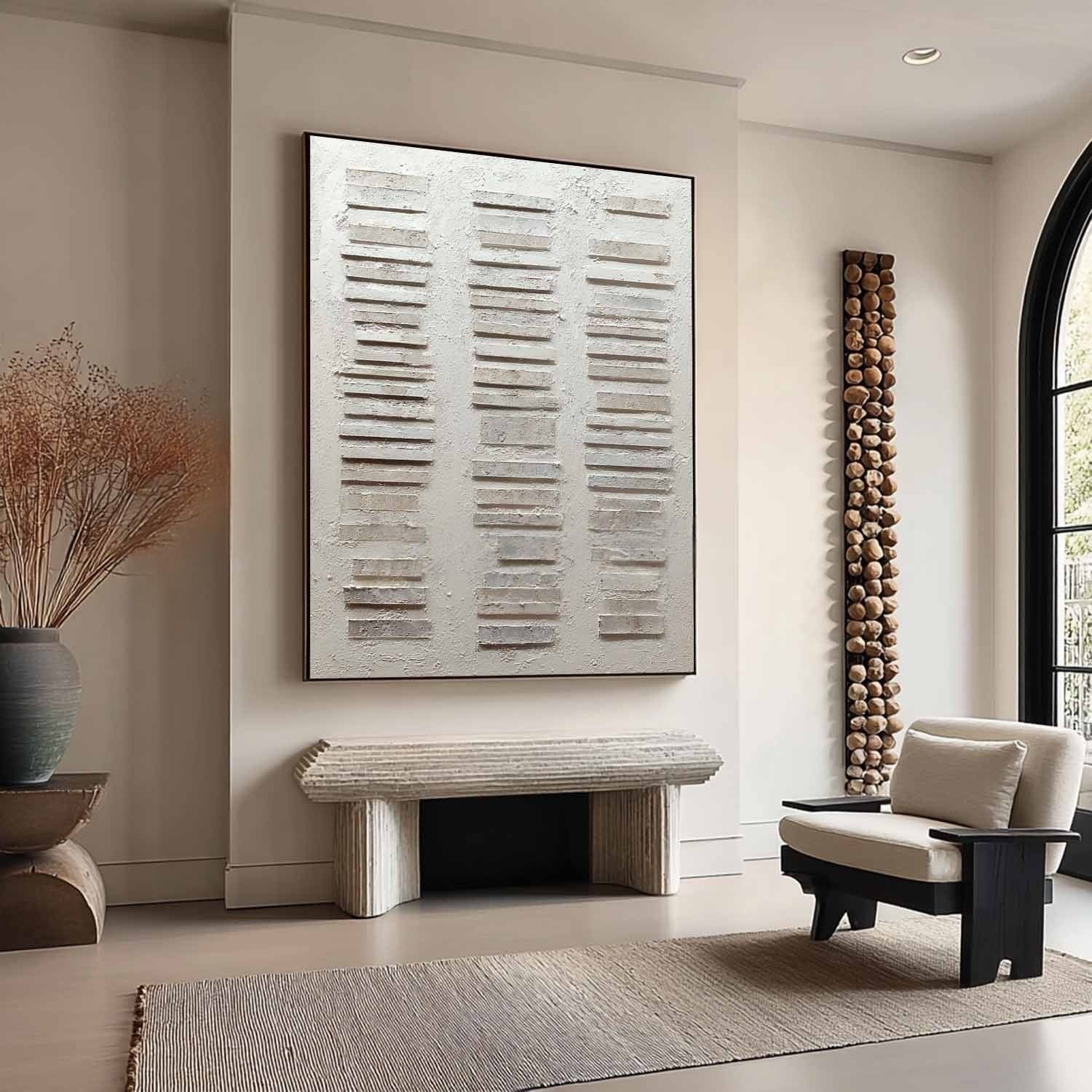 Wall Art Vertical Textured Abstract Striped Scene Serene Neutral