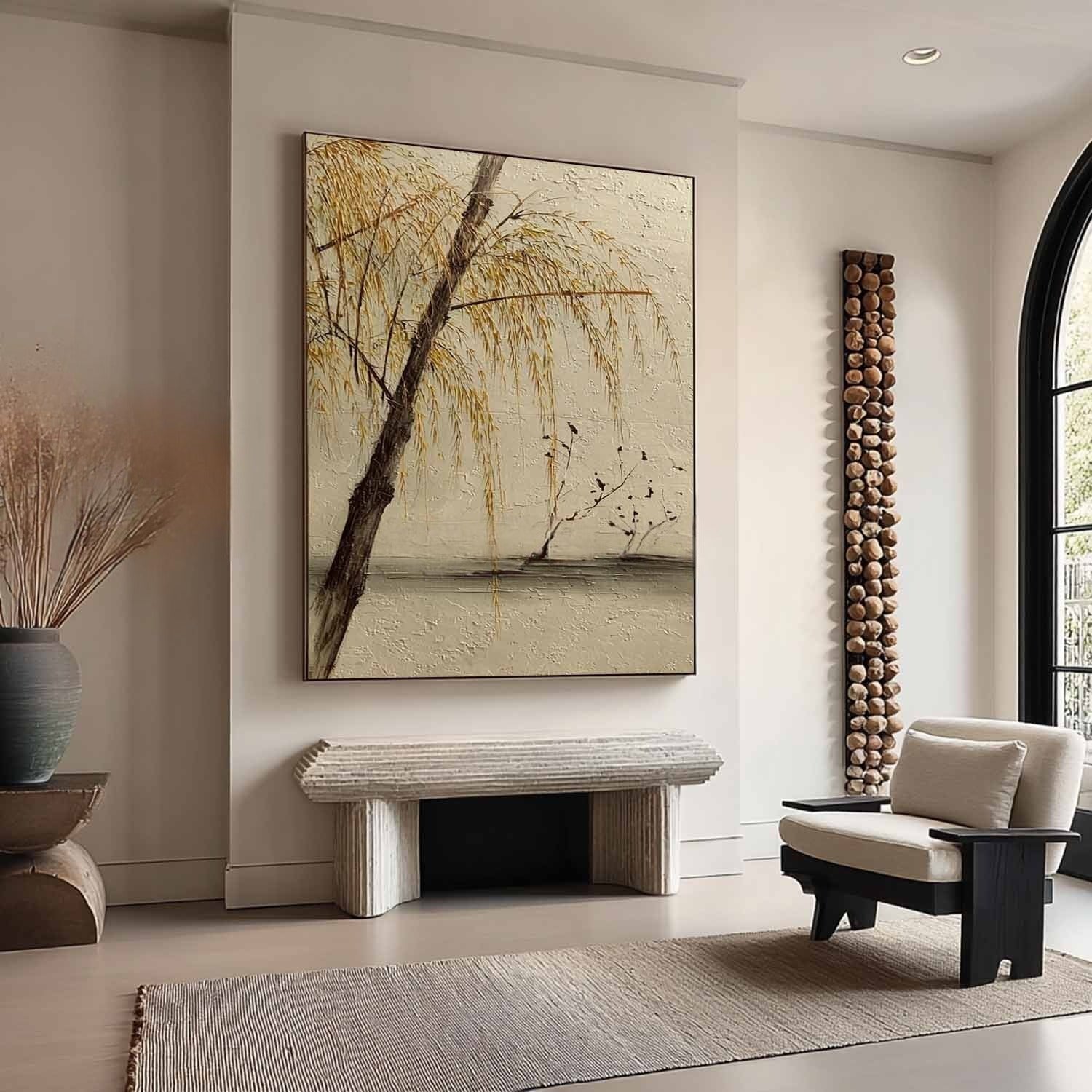 Autumn Willow Lake 3D Impasto Painting