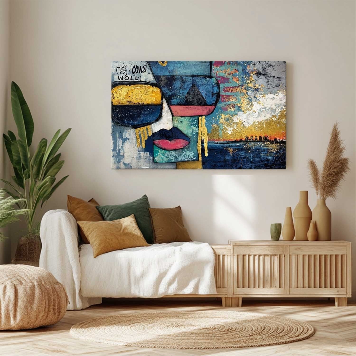 Urban Abstract Face & Skyline Painting