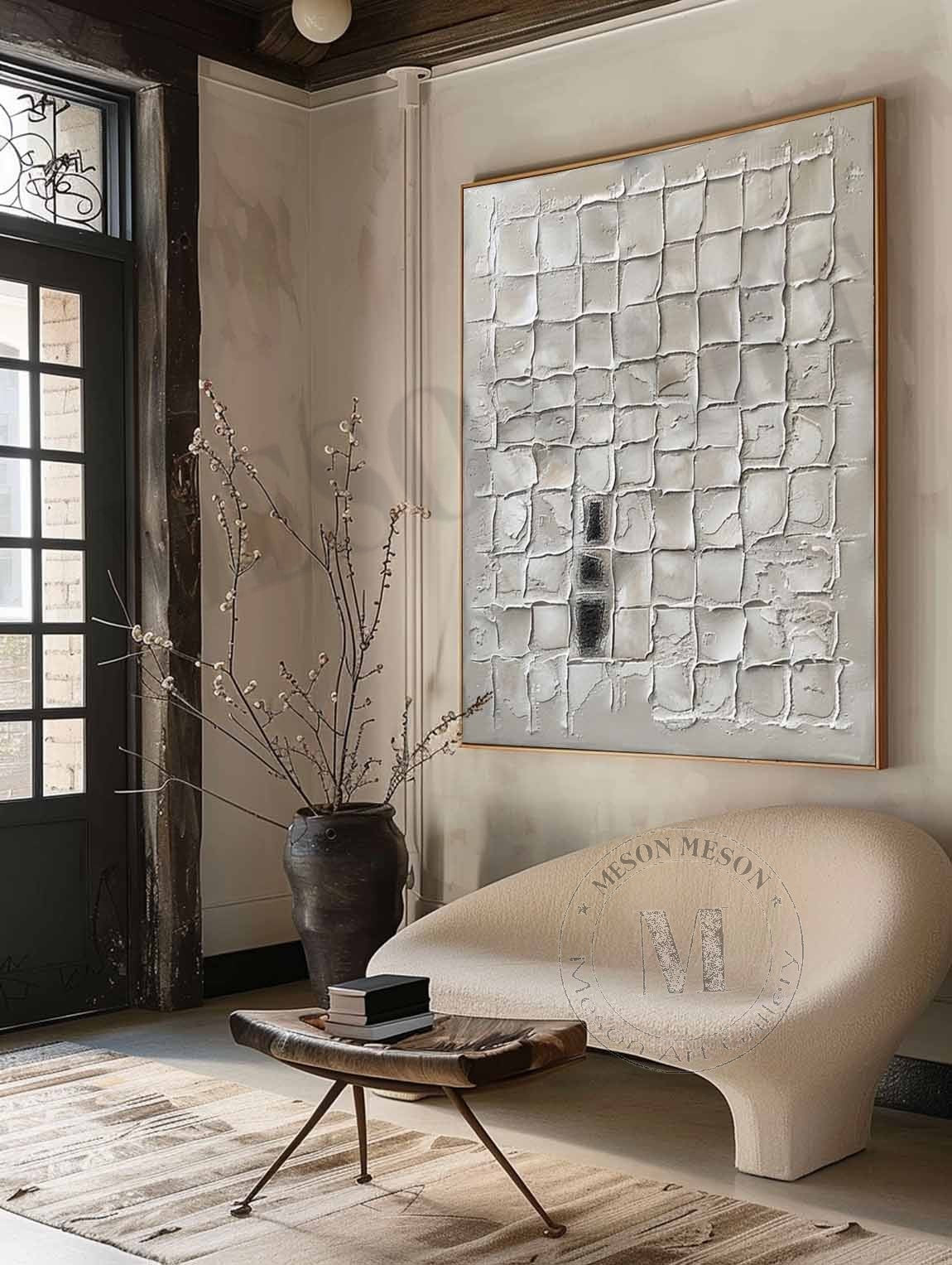 Wall Art White Bas-Relief Abstract Oil Painting