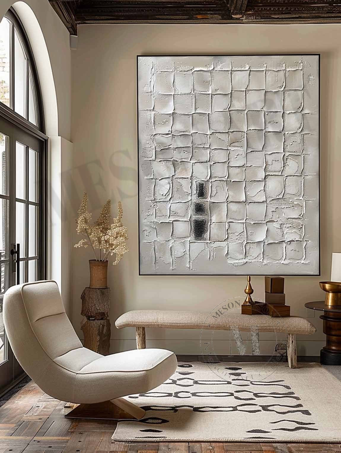 Wall Art White Bas-Relief Abstract Oil Painting