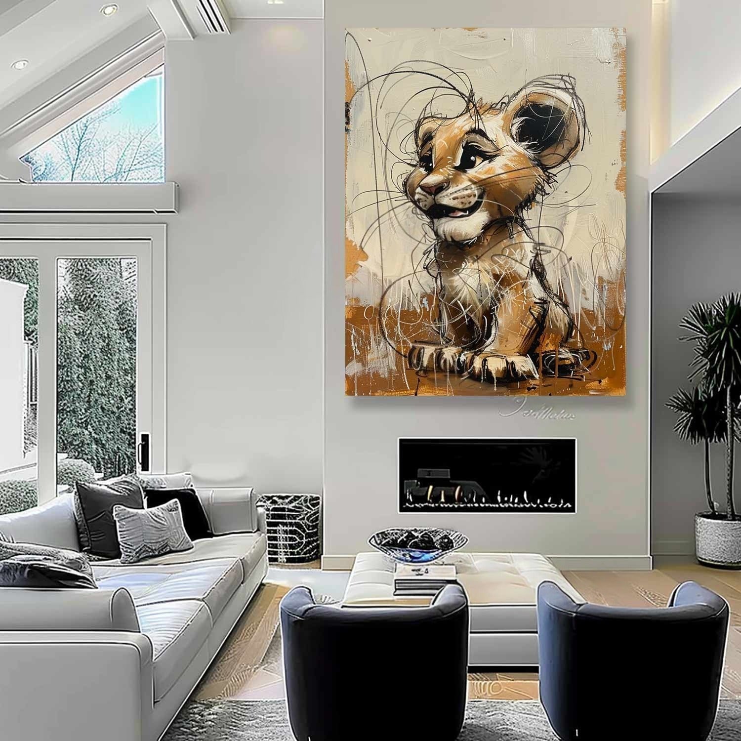 Wall Art Textured Playful Lion Cub