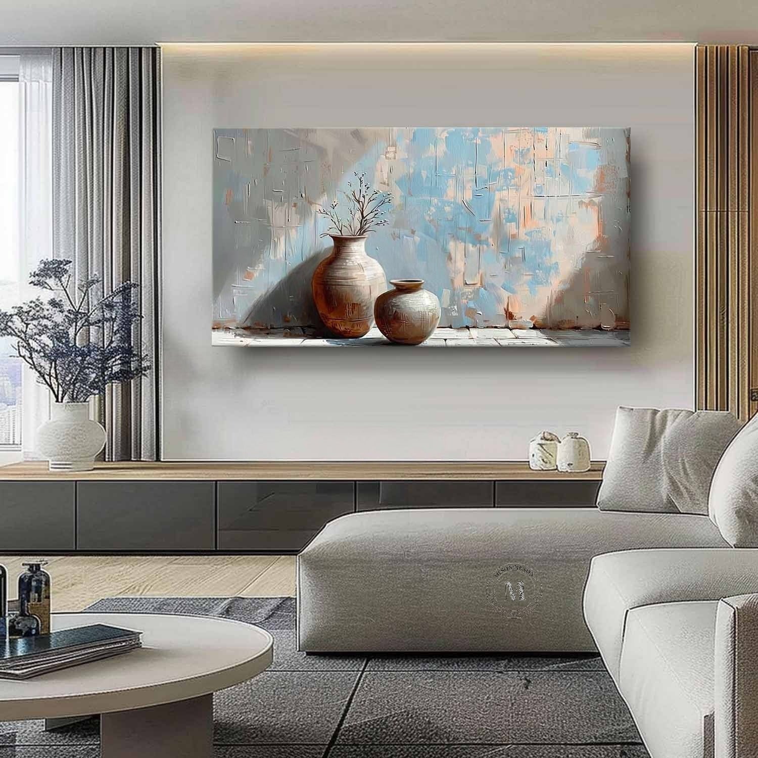 Wall Art Panoramic Ceramic Vase Duo Wabi-Sabi