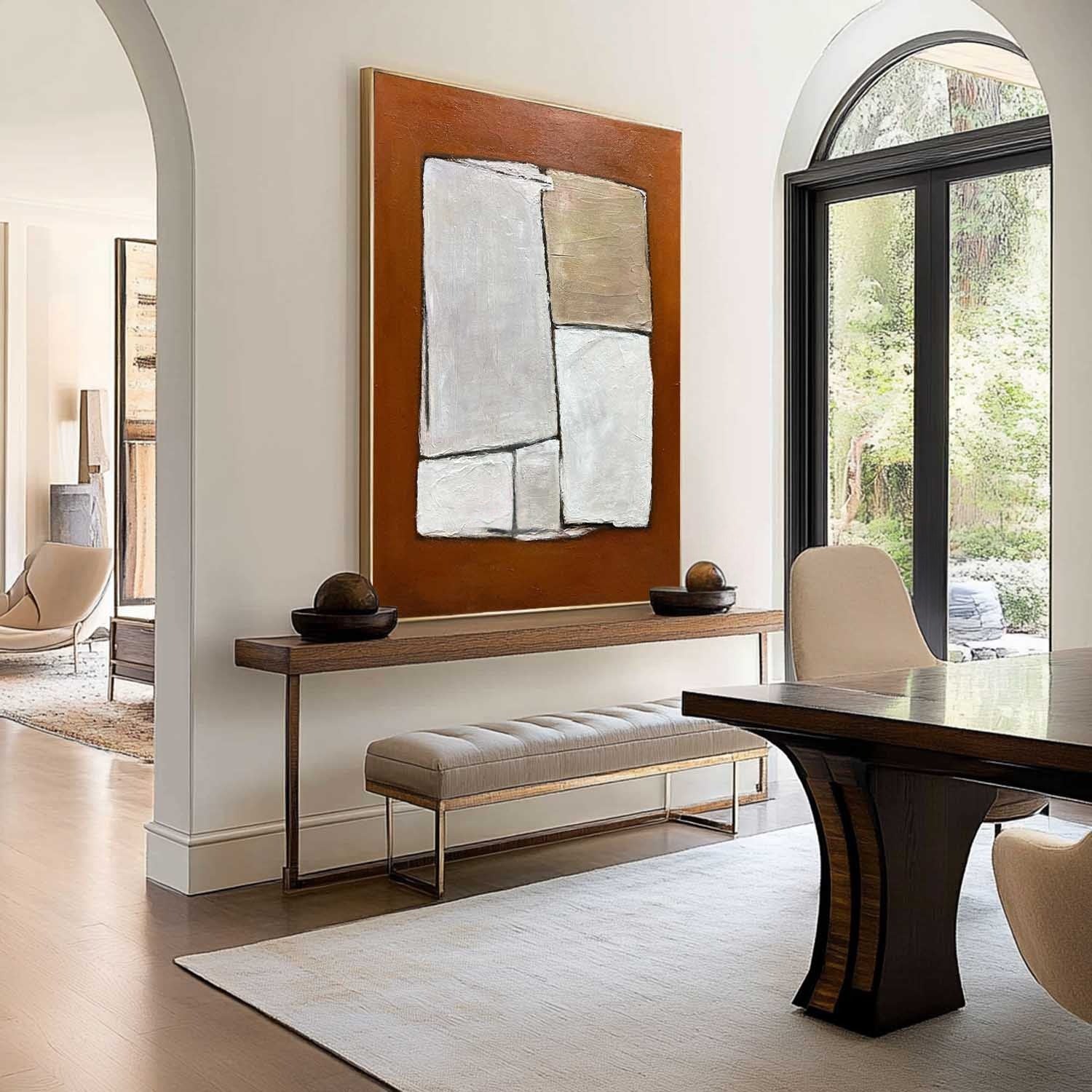 Wall Art Minimalist Geometric Block Brown