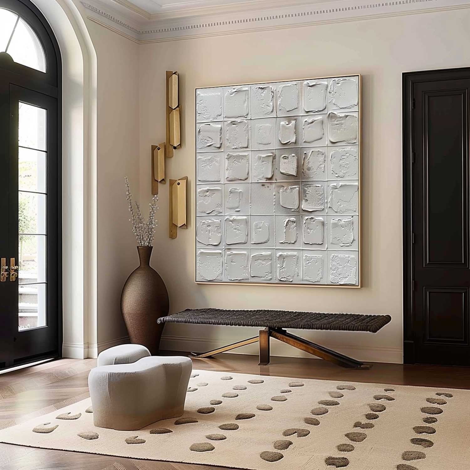 Wall Art Neutral Grid Textured Relief