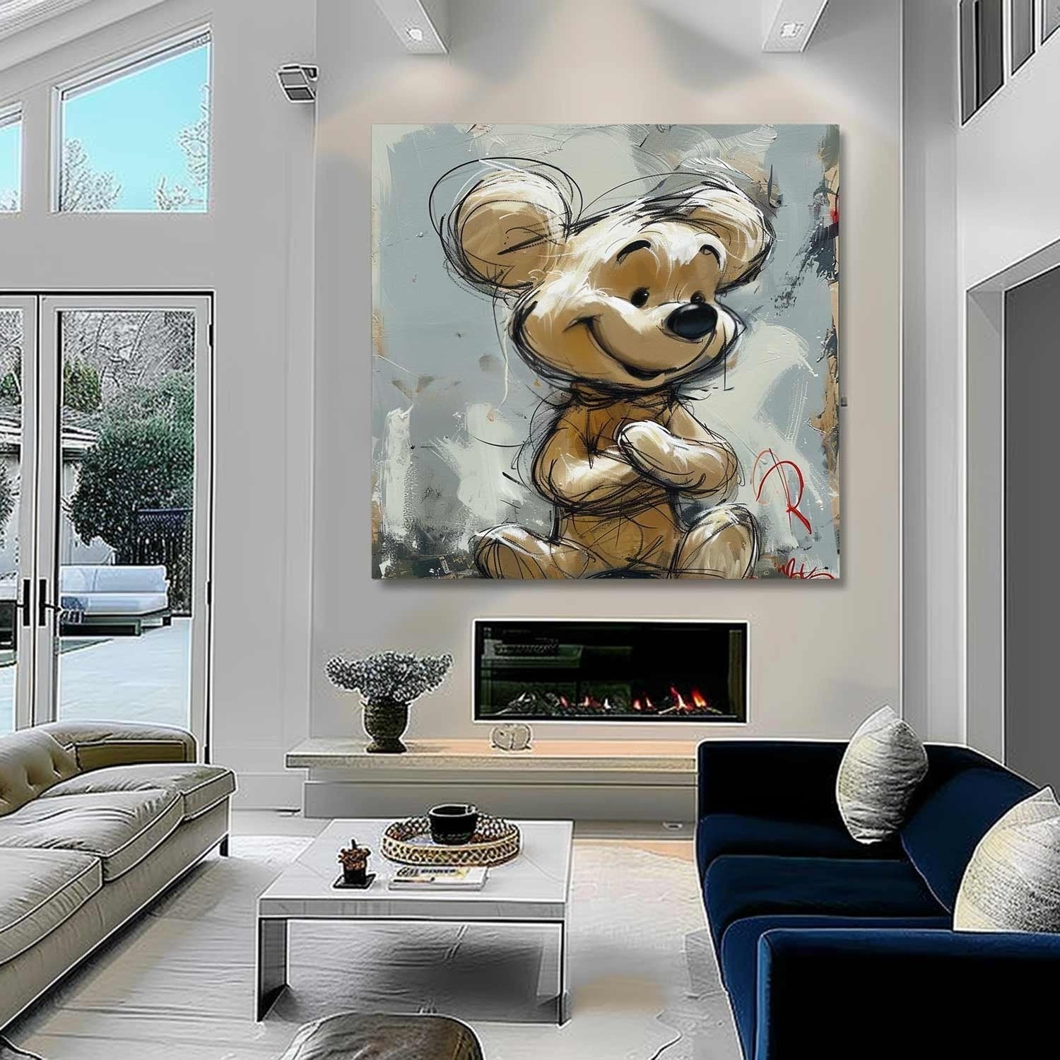Wall Art Textured Cheerful Bear Hugging