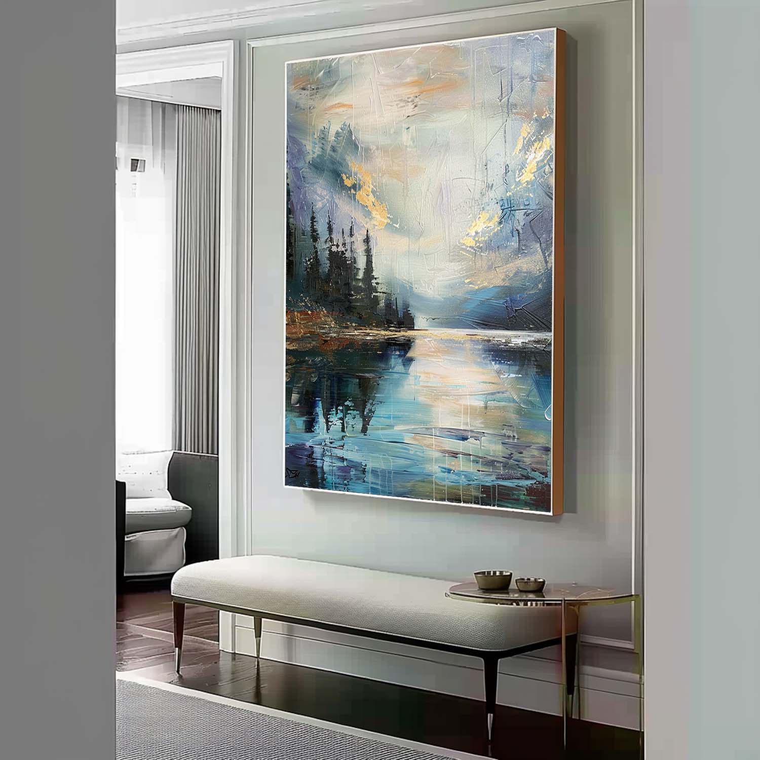 Lakeside Forest Landscape Impasto Painting