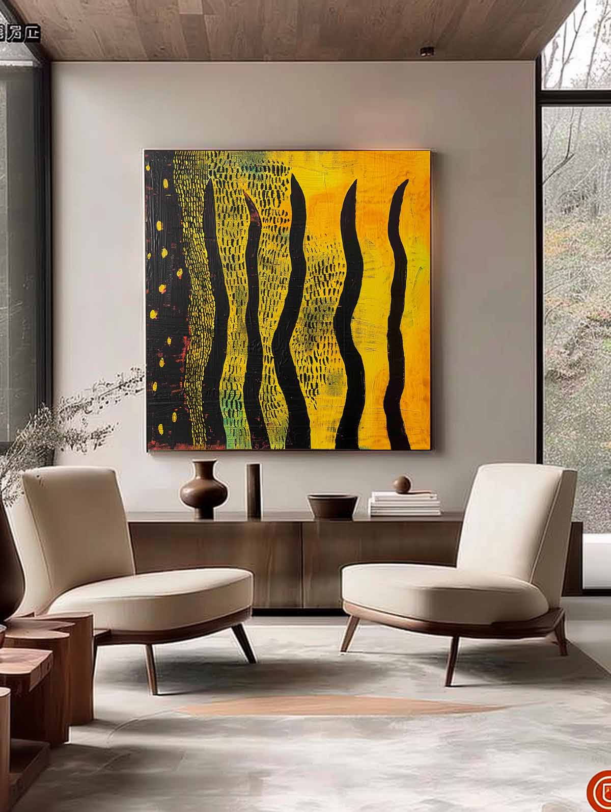Wall Art Wabi-Sabi Wavy Black Vertical Forms