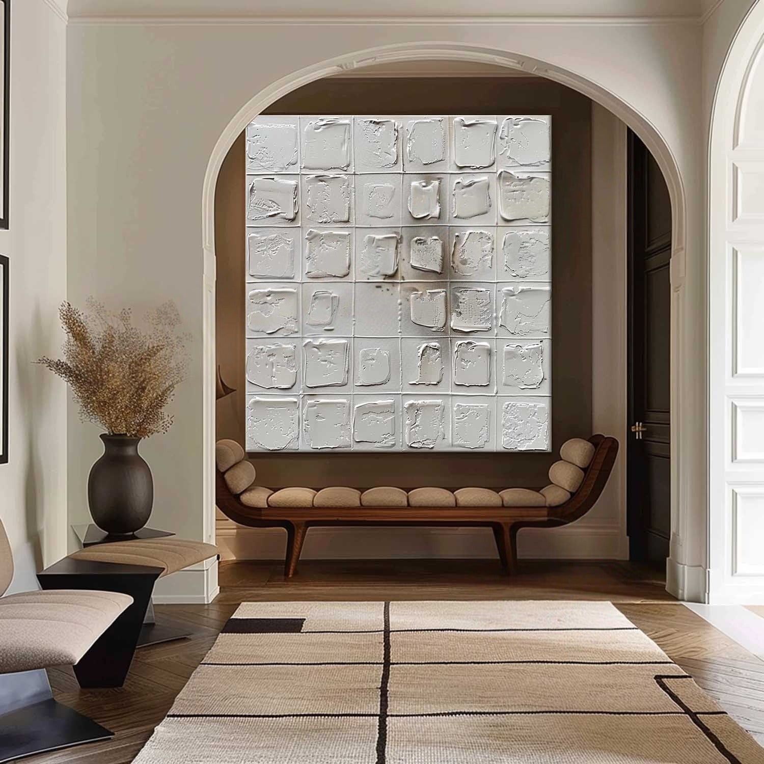 Wall Art Neutral Grid Textured Relief