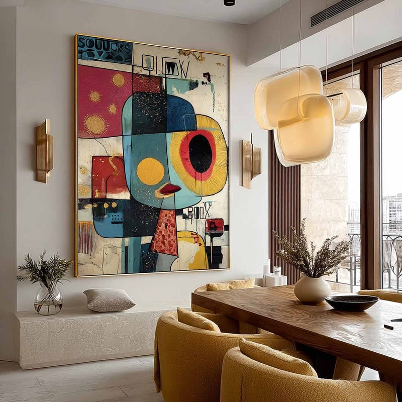 Wall Art Cubist Face Abstract Gold Oil Painting