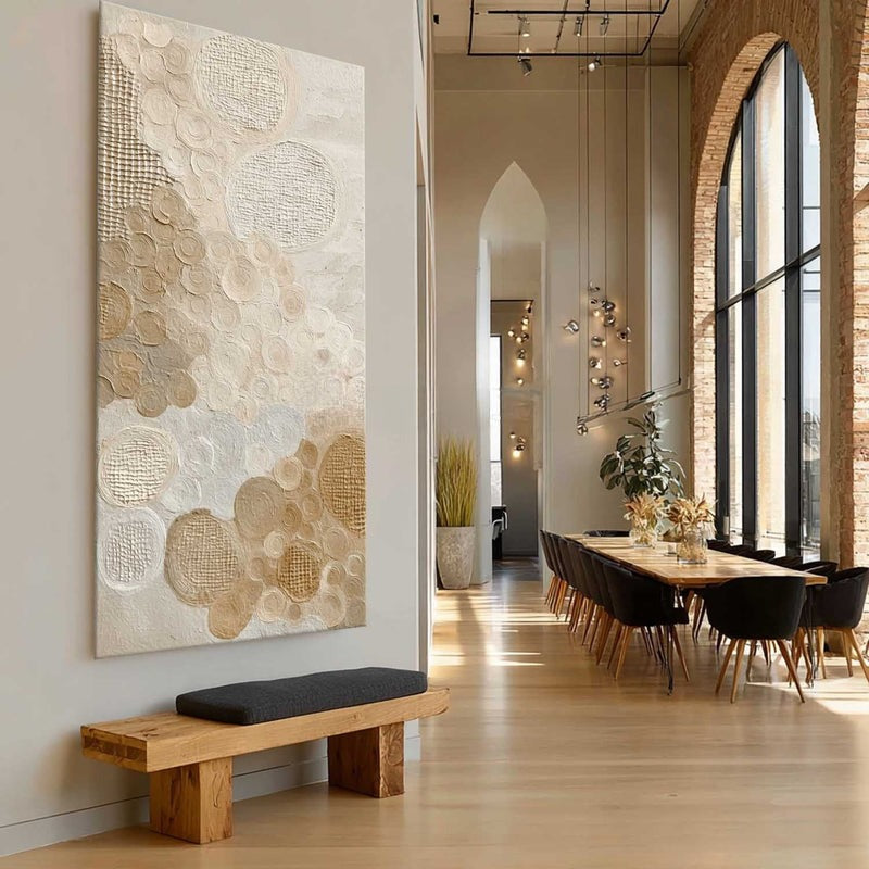 Beige Circle Abstract Textured Painting