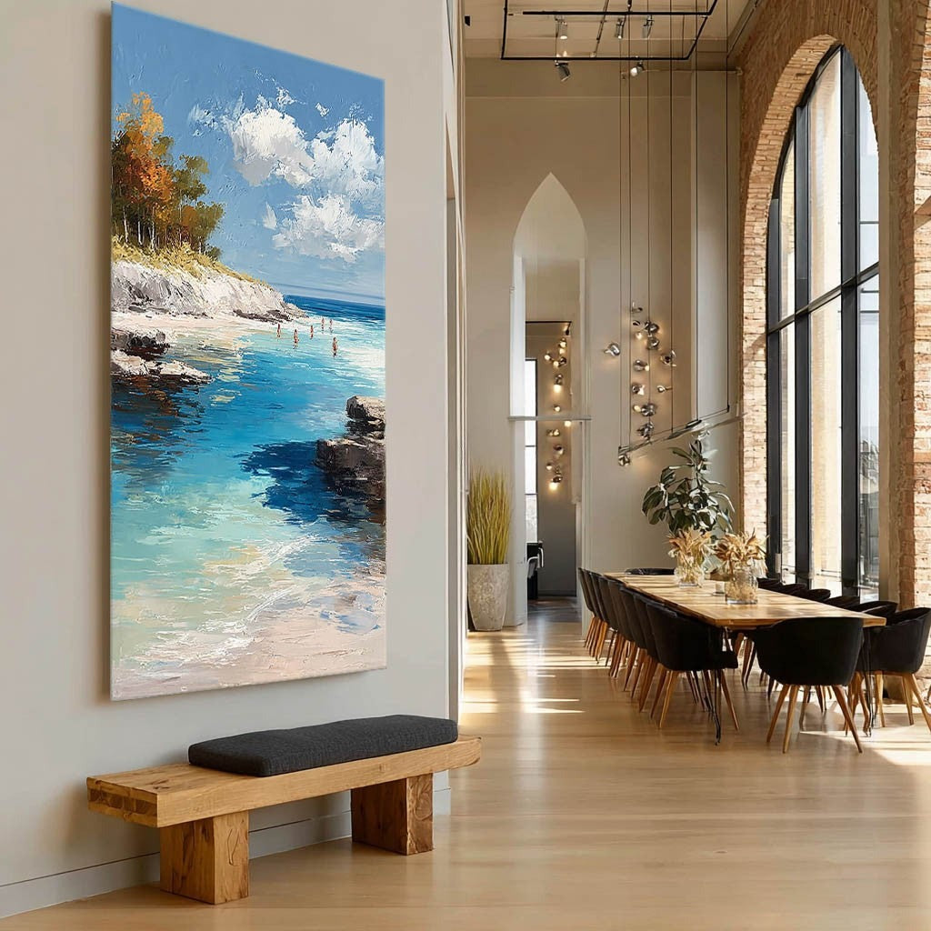 Cliffside Cove Impasto Painting
