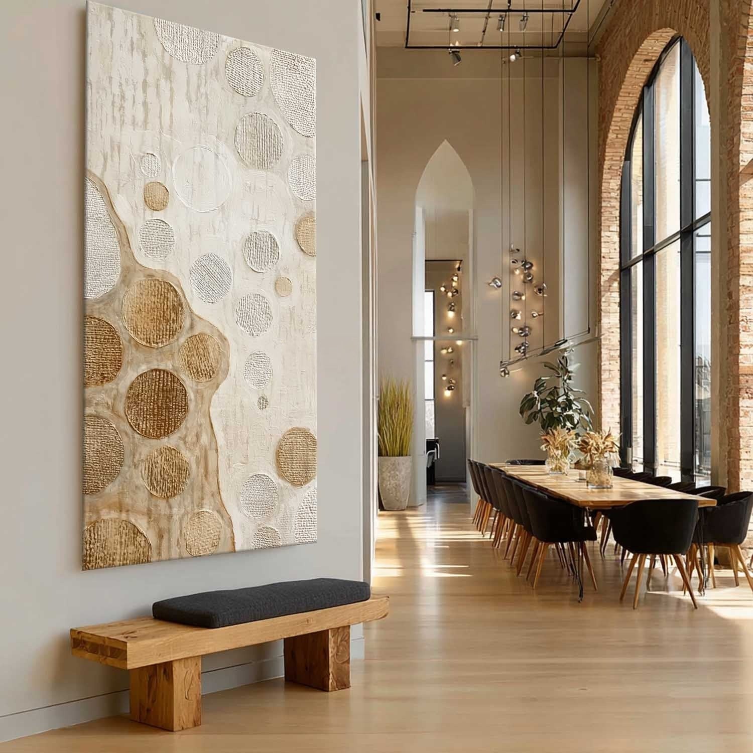 Neutral Earth‑Tone Circular Abstract Canvas Art