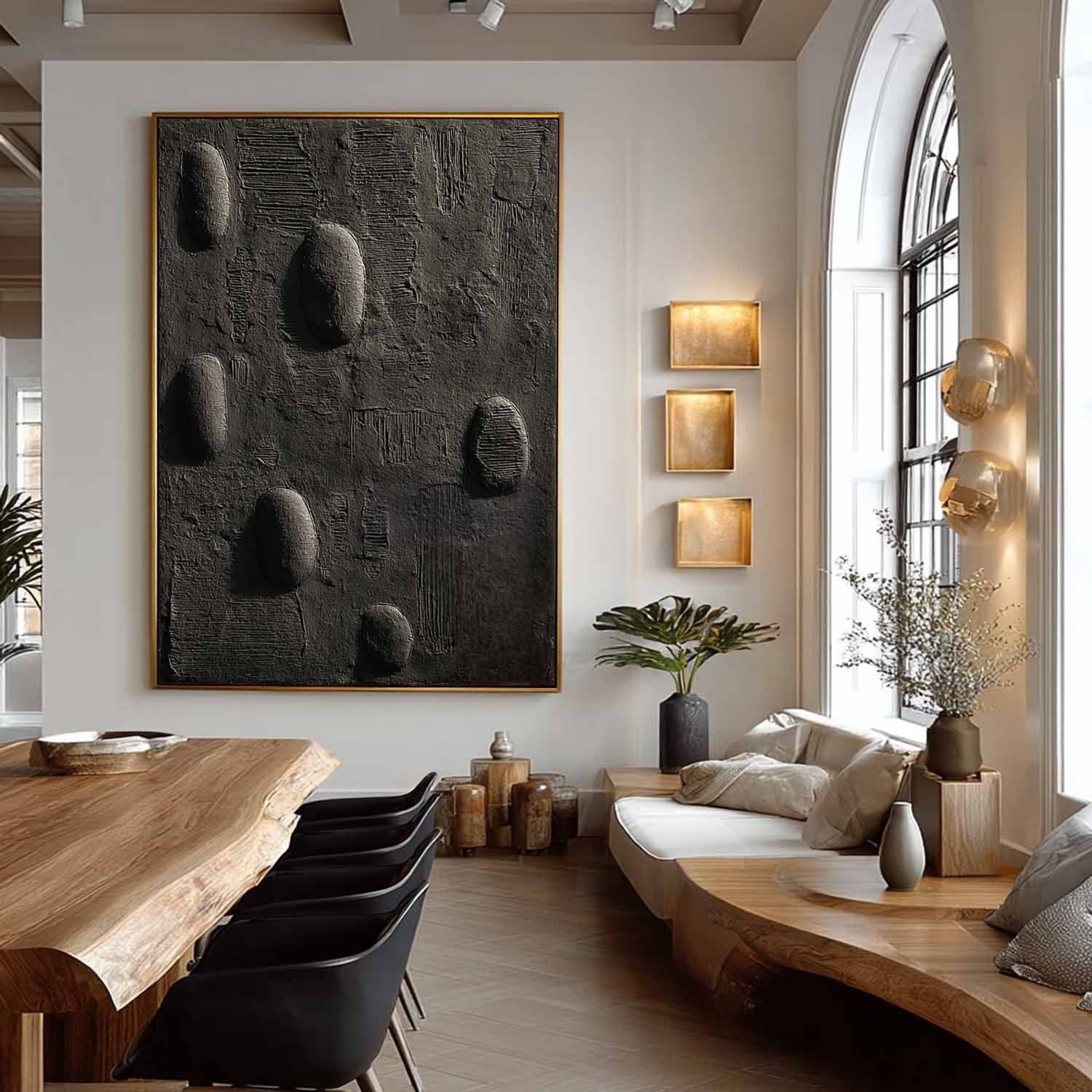 Black Minimalist Pebble Texture Painting