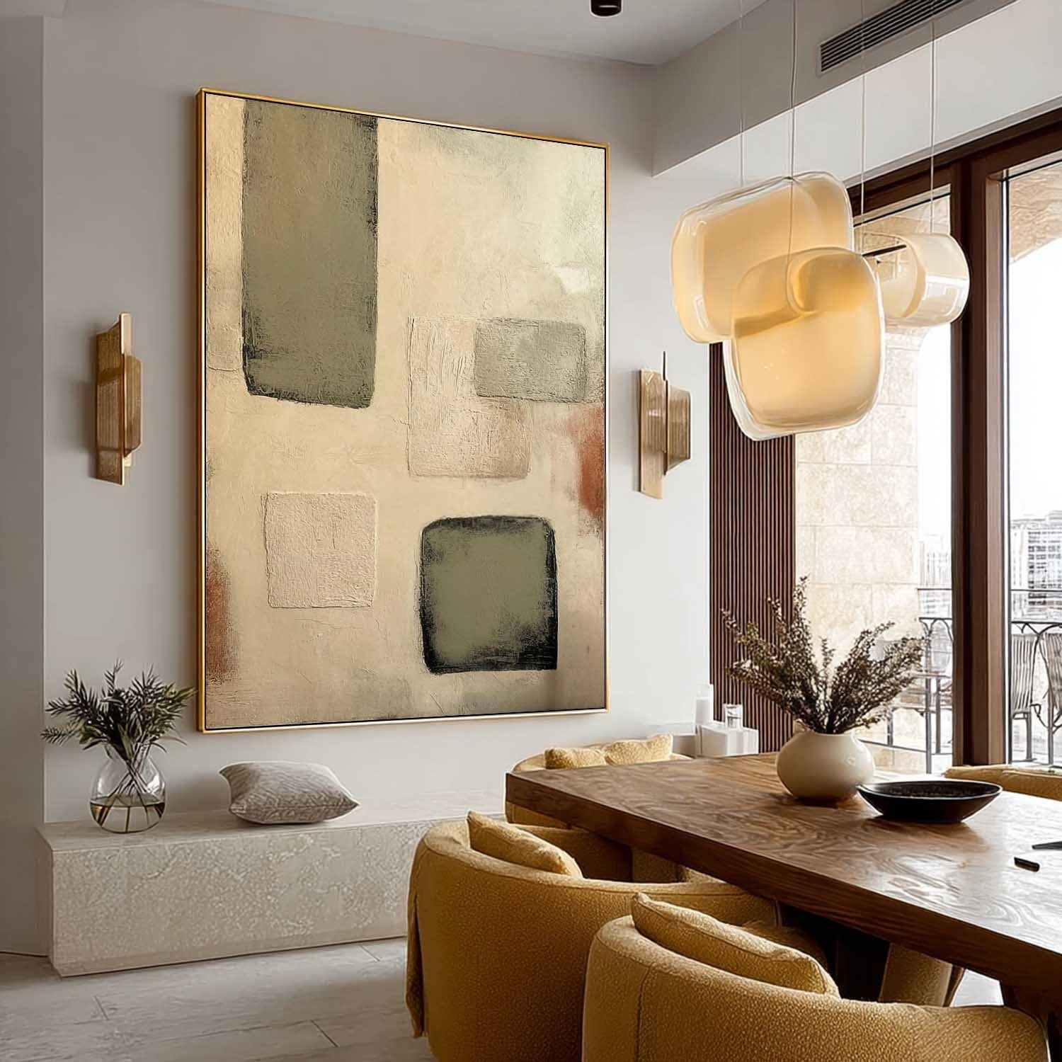 Wall Art Vertical Minimalist Abstract Geometric Scene Muted