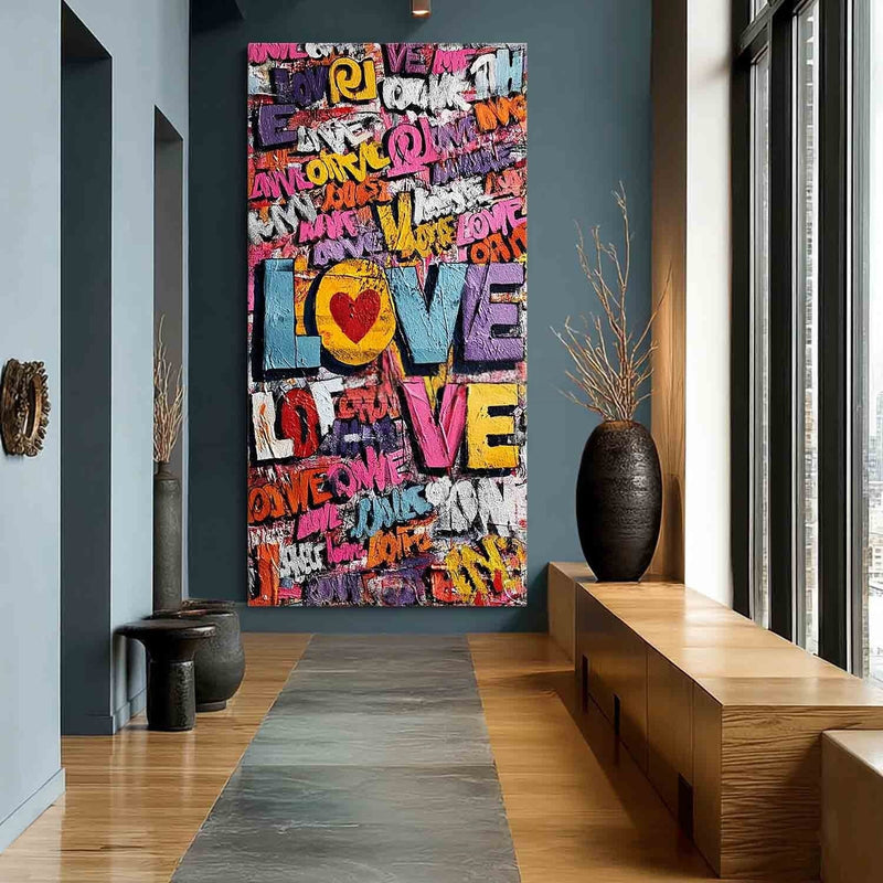 Vertical Graffiti Love Pop Art Impasto Painting