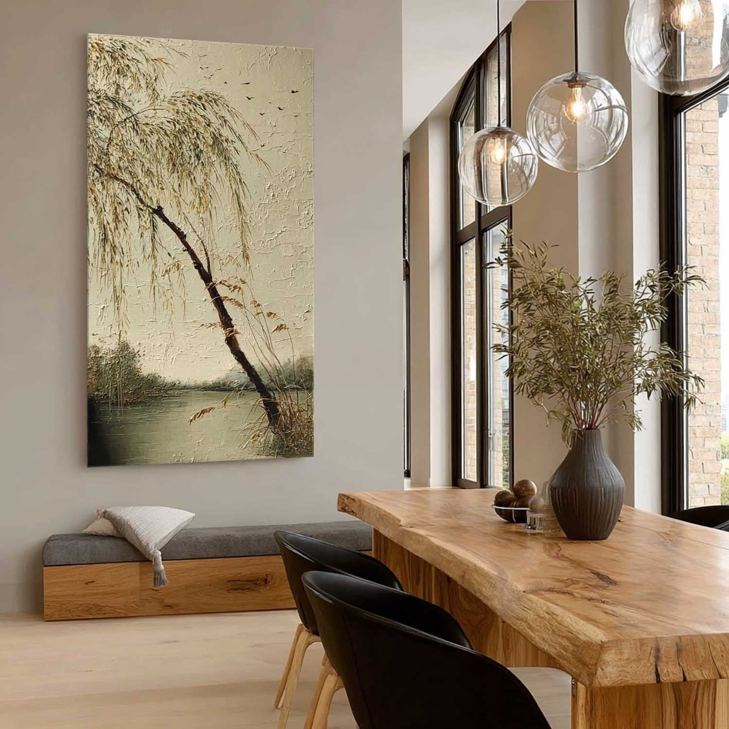 Serene Willow the Lake 3D Impasto Painting