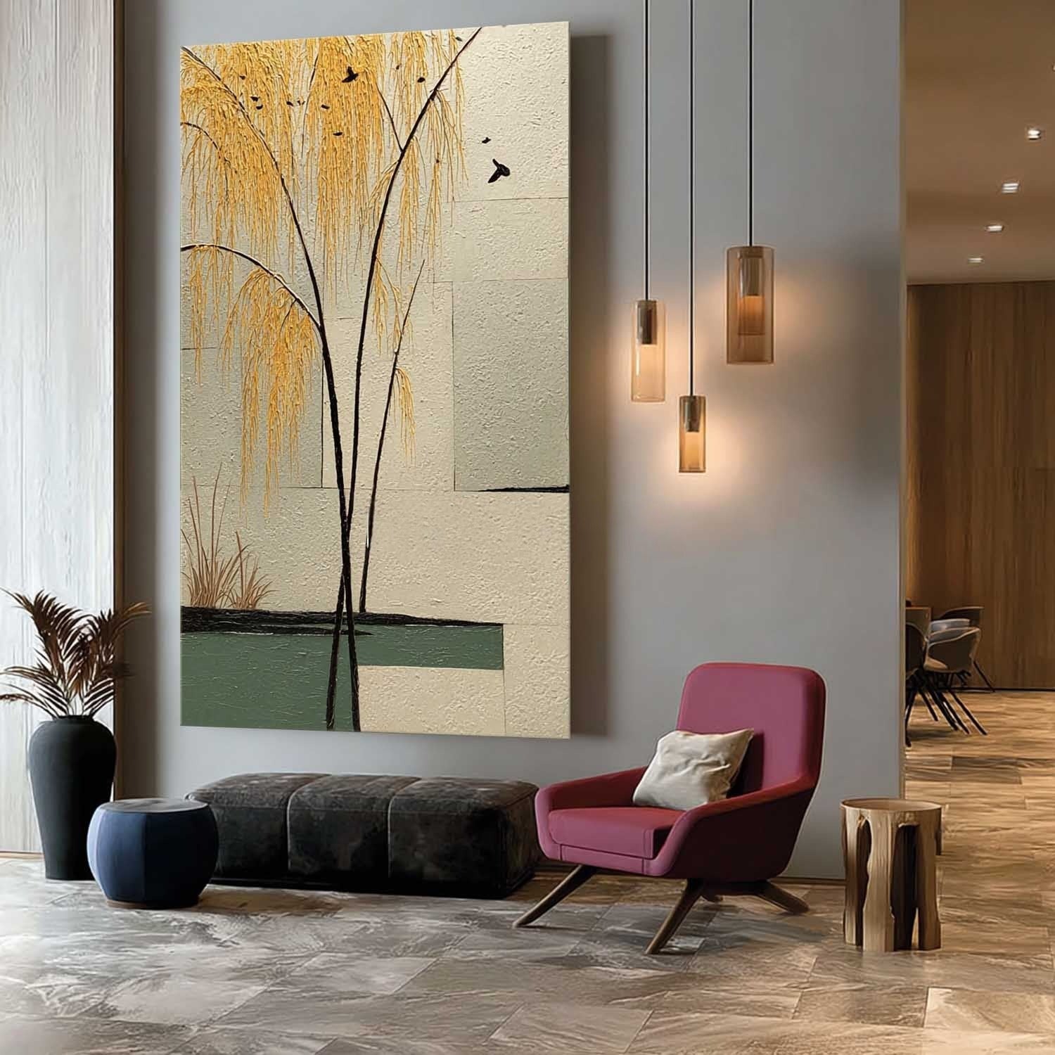 Wall Art Golden Willow Minimalist Oriental