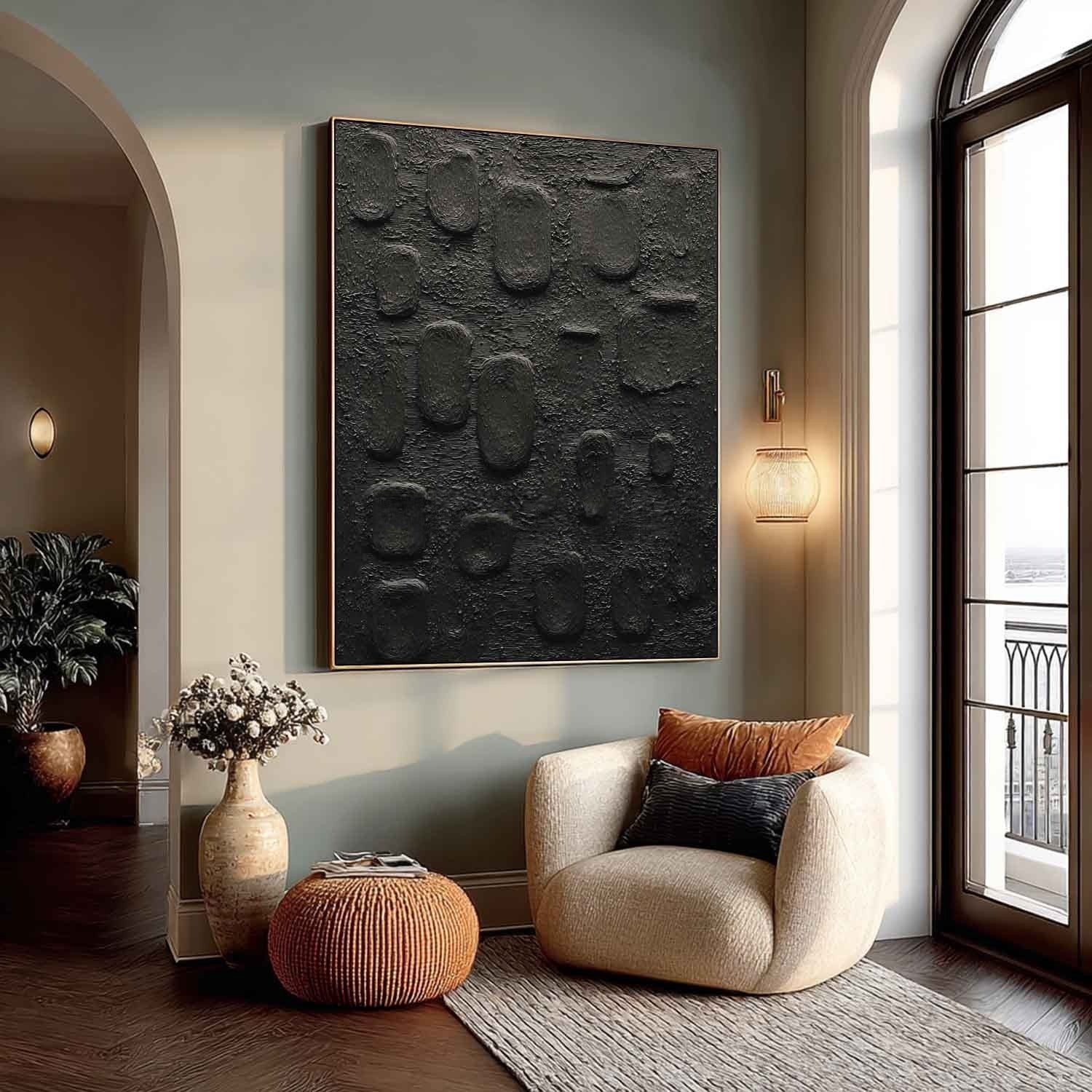 Wall Art Vertical Textured Abstract Oval Scene Deep