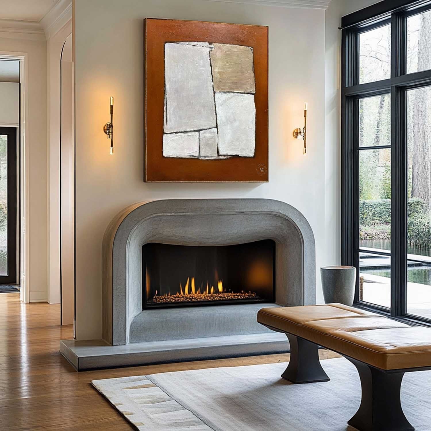 Wall Art Minimalist Geometric Block Brown