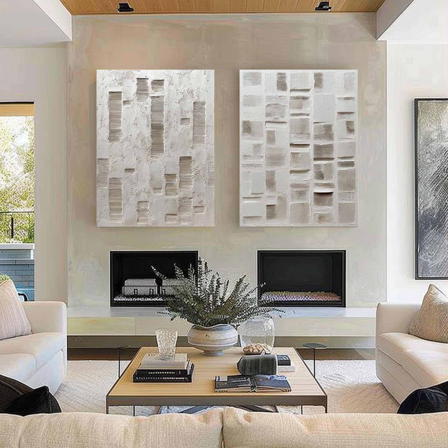 Wall Art Diptych Textured Abstract Geometric Scene Serene Neutral