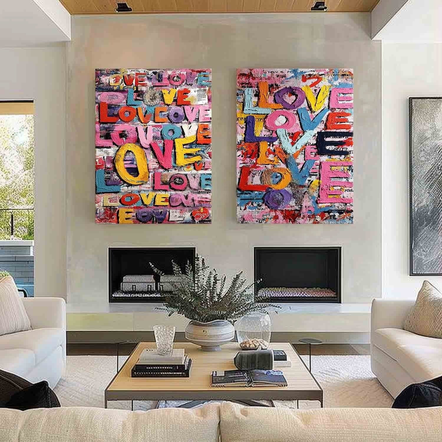 Graffiti Love Pop Art Diptych Impasto Painting
