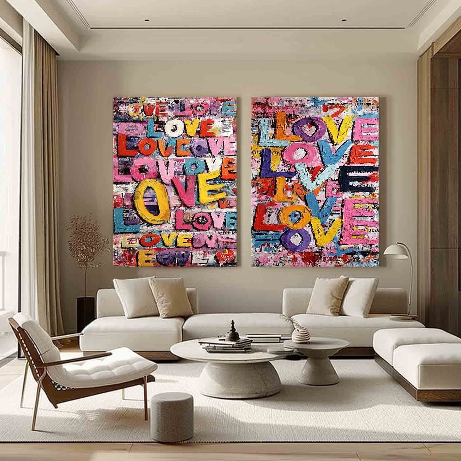 Graffiti Love Pop Art Diptych Impasto Painting