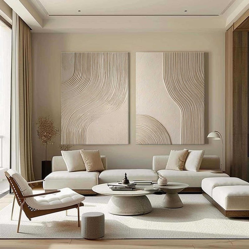 Beige Geometric Diptych Minimalist Painting