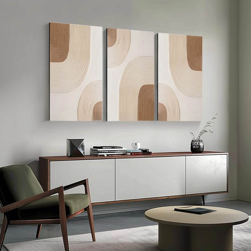 Beige Geometric Triptych Minimalist Painting