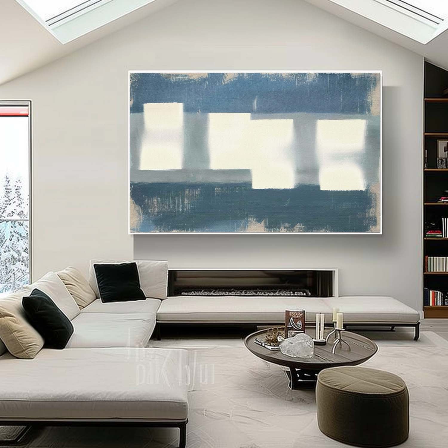 Wall Art Layered Blue Subtle White Abstract