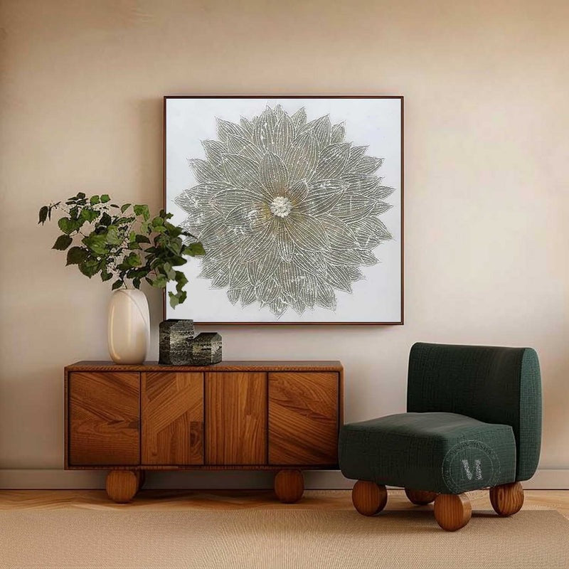Wall Art Radial Floral Leaf Neutral Line