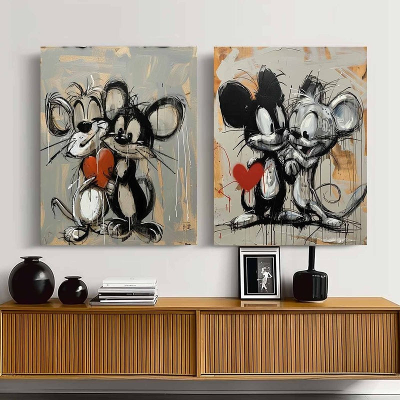 Wall Art Mice Cartoon Textured Grunge Playful