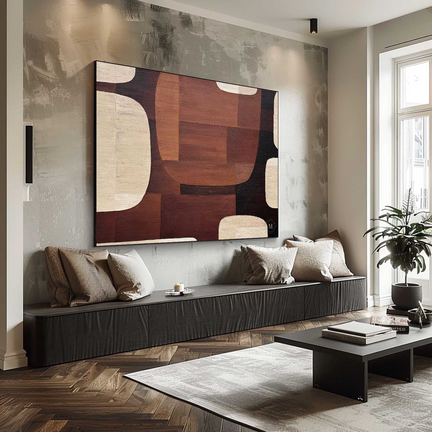 Wall Art Geometric Wood Grain Brown Beige