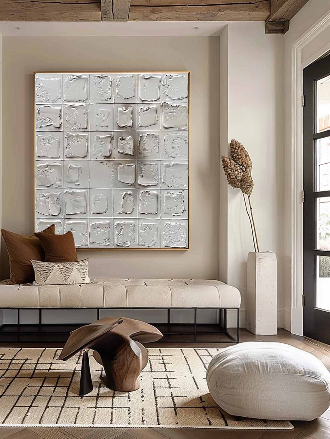 Wall Art Neutral Grid Textured Relief