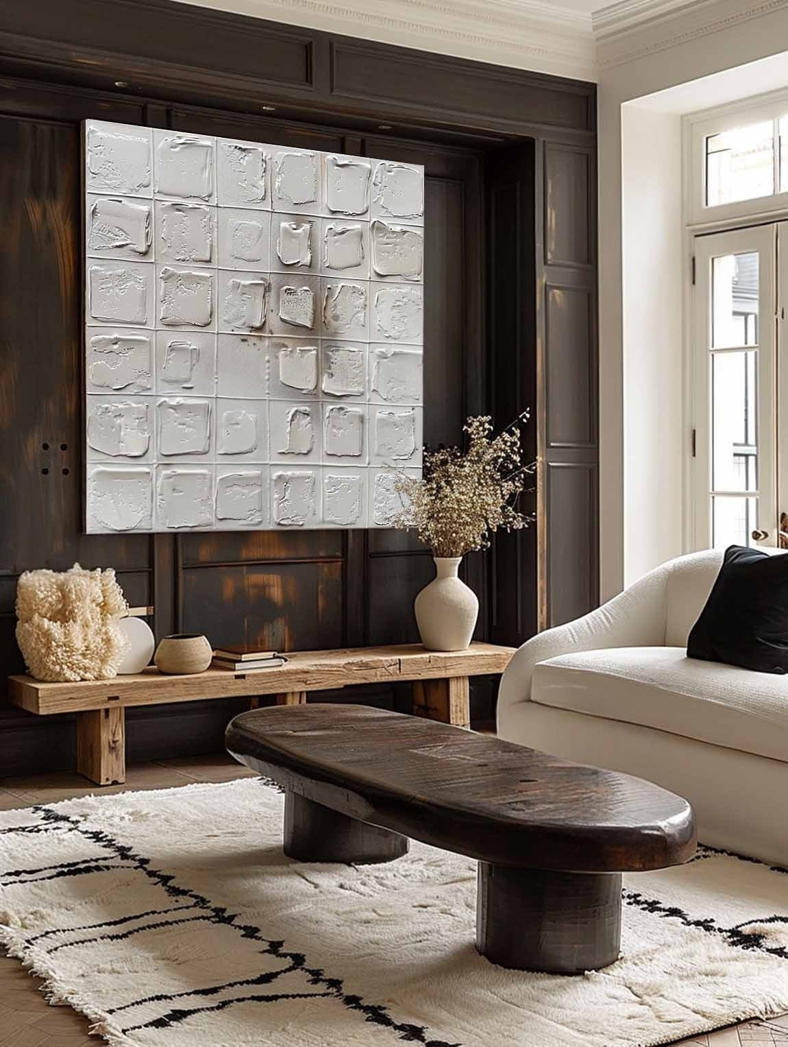 Wall Art Neutral Grid Textured Relief