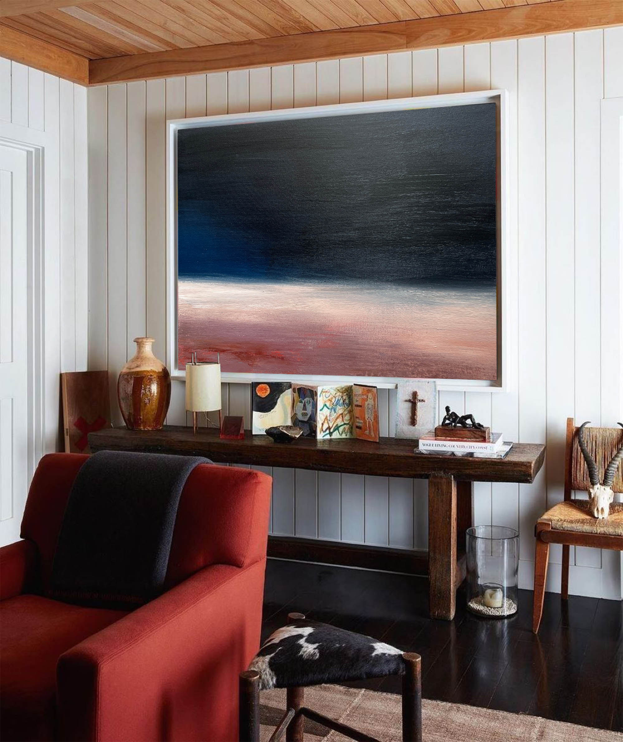 Gradient Horizon Minimal Abstract Unstretched Linen Canvas Wall Art